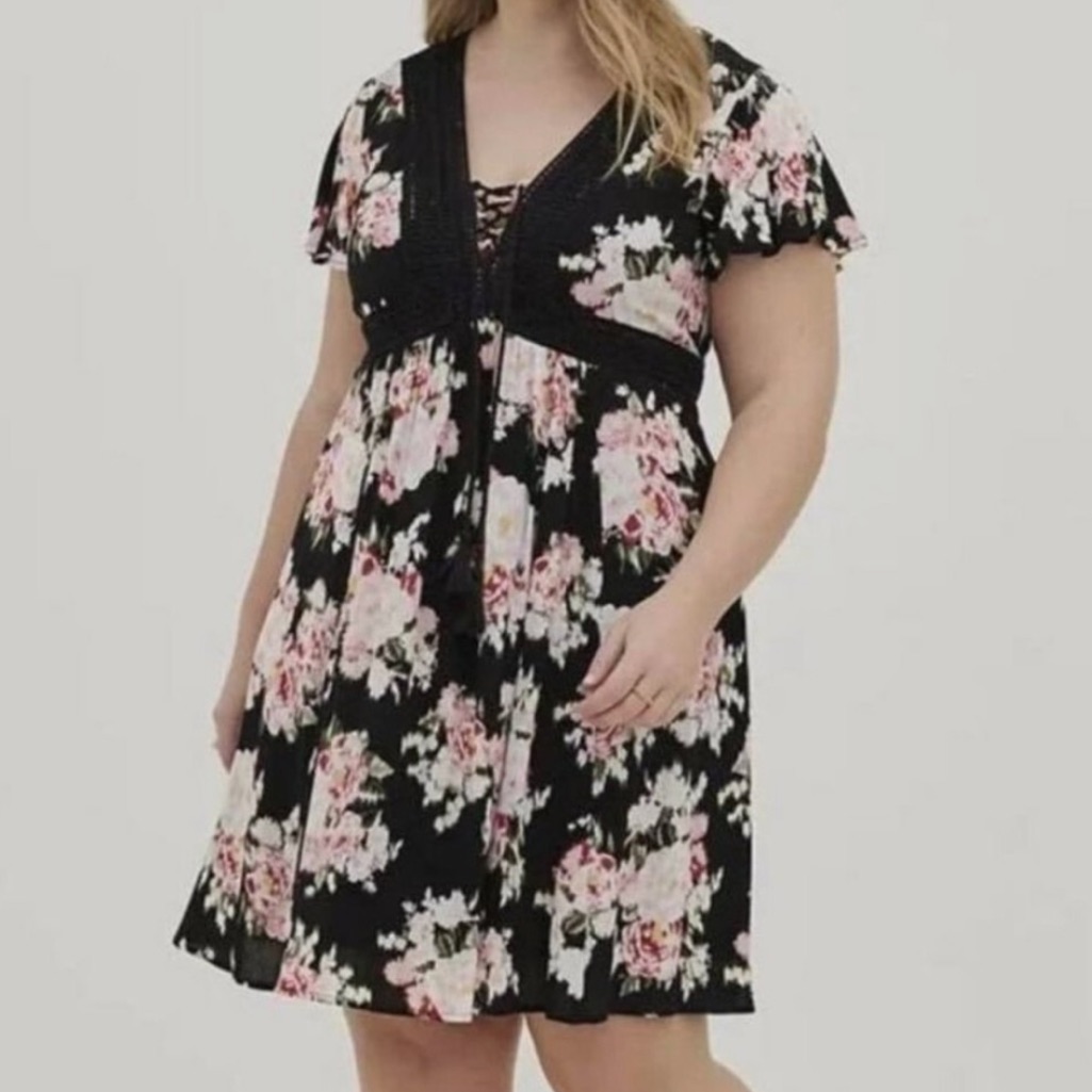 Torrid Black Dress With Pink Floral Design